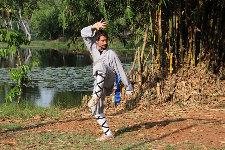 Trainingslager-Indien-2018---Toni Toni in Shaolin Kung Fu Pose - Trainingslager Indien 18